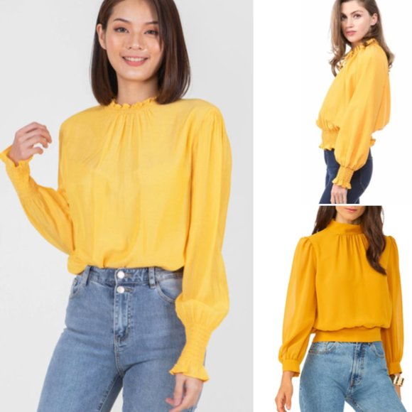 Dee Dee By C Luce smocked mock neck blouse sxM - Picture 10 of 10